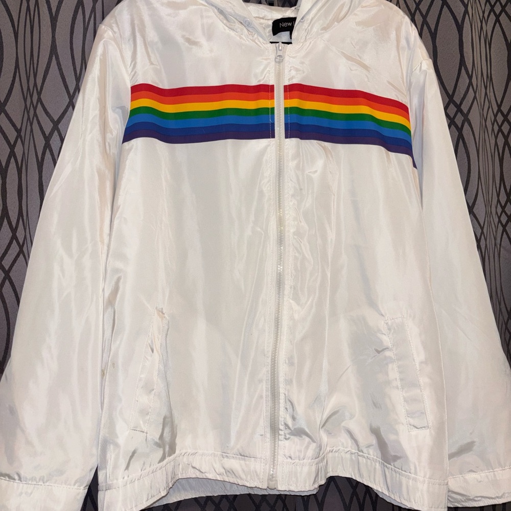 New Look Kids White Jacket with Rainbow Stripes